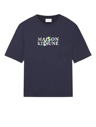 Maison Kitsuné Flowers Oversize T-shirt In Blue