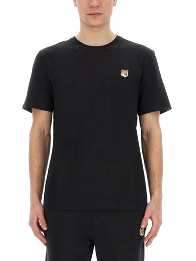 Maison Kitsuné T-shirt With Fox Patch In Nero