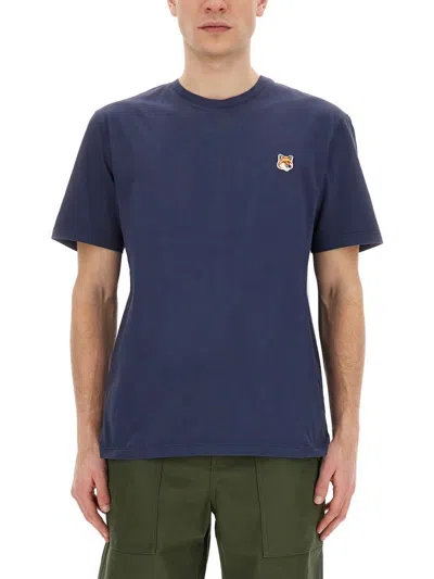 Maison Kitsuné T-shirt With Fox Patch In Blue