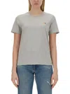 Maison Kitsuné Grey Crewneck T-shirt With Fox Head Logo Patch On The Sleeve In Grey