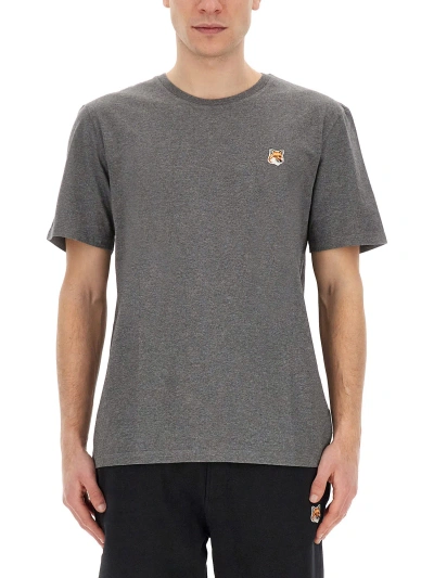Maison Kitsuné T-shirt With Fox Patch In Grey