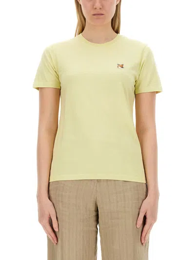 Maison Kitsuné T-shirt With Fox Patch In Yellow