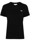 Maison Kitsuné Black Crewneck T-shirt With Baby Fox Logo Patch On The Front In Cotton Woman In Black