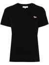 Maison Kitsuné Black Crewneck T-shirt With Baby Fox Logo Patch On The Front In Cotton Woman In Black