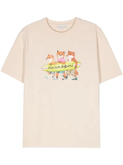 Maison Kitsuné T-shirt With Fox Print In Nude & Neutrals