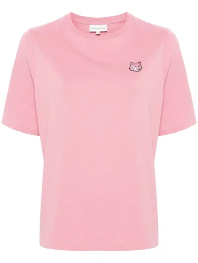 Maison Kitsuné Short-sleeved T-shirt With Bold Fox Head Logo In Pink