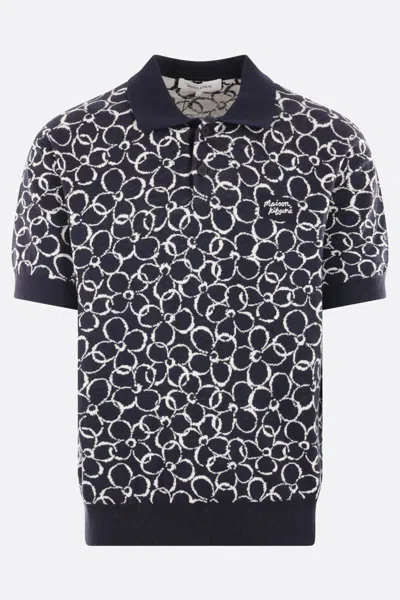 Maison Kitsuné Floral Jacquard Short-sleeved Polo Shirt In Ink Blue