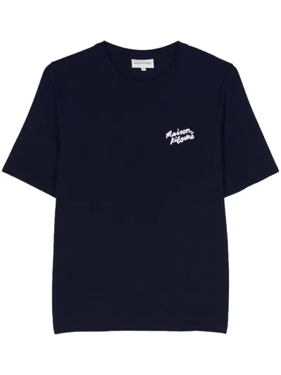 Maison Kitsuné Handwriting Logo T-shirt In Ink Blue