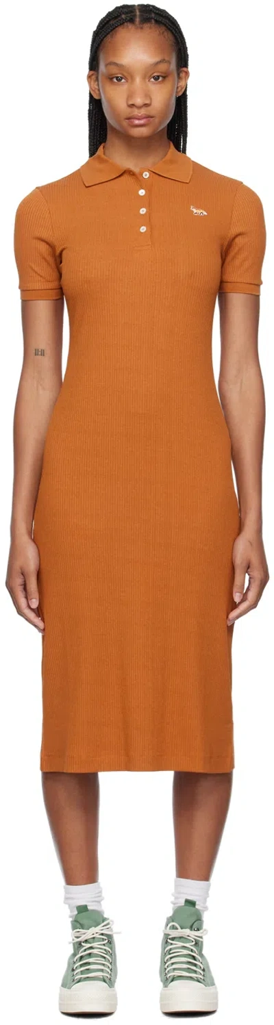 Maison Kitsuné Tan Baby Fox Maxi Dress In P261 Tobacco