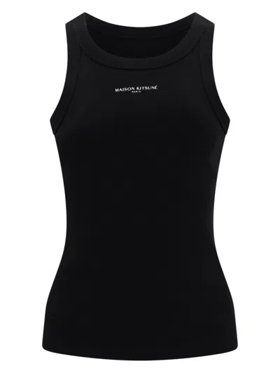 Maison Kitsuné Tank Top Con Logo In Black