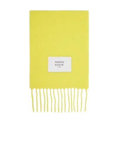 Maison Kitsuné Yellow Plain Scarf In Lemon