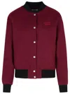 Maison Kitsuné Teddy Burgundy Flannel Bomber Jacket
