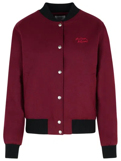 Maison Kitsuné Teddy Burgundy Flannel Bomber Jacket In Red