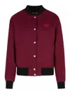 Maison Kitsuné Teddy Burgundy Flannel Bomber Jacket In Red