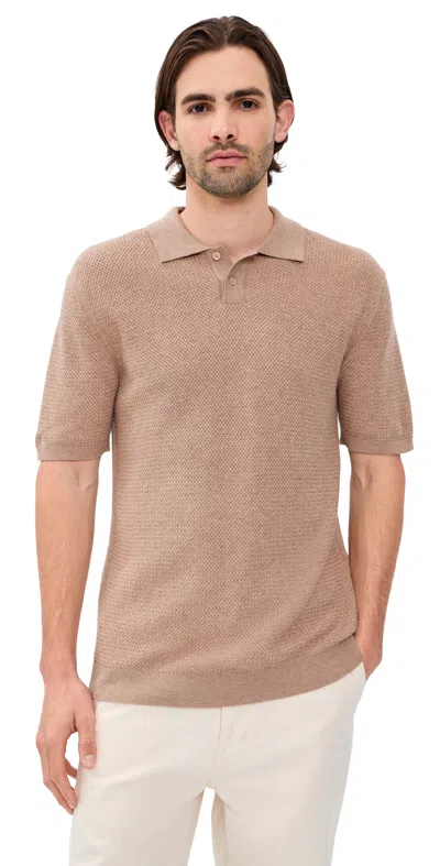 Maison Kitsuné Textured Merino Cotton Short Sleeve Polo Roasted Almond In Brown