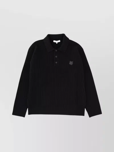 Maison Kitsuné Textured Ribbed Knit Sweater In Black