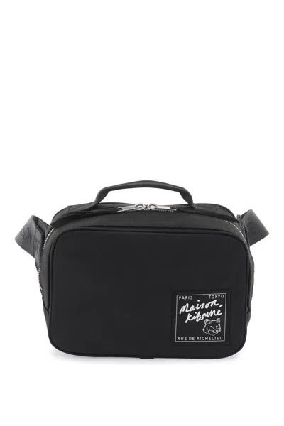 Maison Kitsuné Black Nylon Belt Bag In Nero