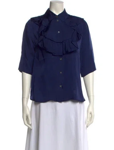 Pre-owned Maison Kitsuné Three-quarter Sleeve Button-up Top In Blue