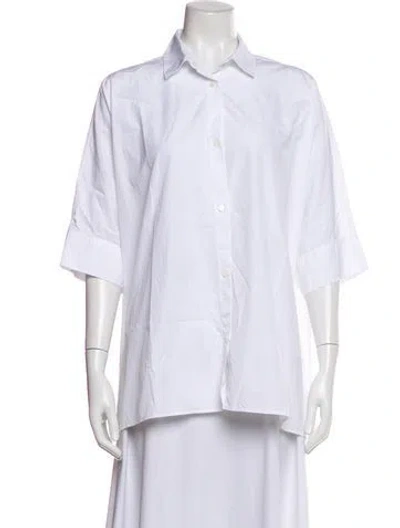 Pre-owned Maison Kitsuné Three-quarter Sleeve Button-up Top In White