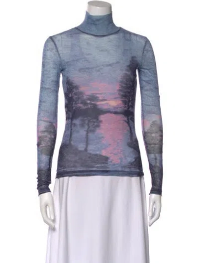 Pre-owned Maison Kitsuné Tie-dye Print Turtleneck Sweatshirt In Blue