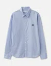 Maison Kitsuné Fox Head Embroidered Long Sleeved Shirt In Blue