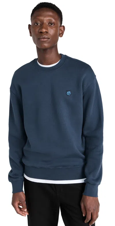 Maison Kitsuné Fox Head Patch Cotton Sweatshirt In Ink Blue