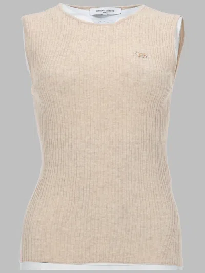 Maison Kitsuné Top A Costine "baby Fox" In Neutral