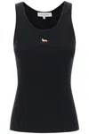 Maison Kitsuné Black Top With Ribbed Design And Baby Fox Embroidered On The Front In Cotton Woman