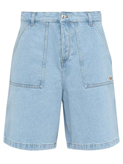 Maison Kitsuné Man Denim Shorts Blue Size 32 Cotton