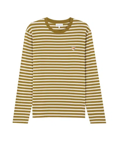 Maison Kitsuné Khaki Bold Fox Head Long Sleeve T-shirt In S394 Khaki Green