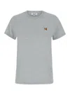 Maison Kitsuné Grey Crewneck T-shirt With Fox Head Logo Patch On The Sleeve In Grey