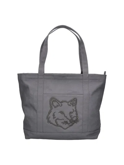 Maison Kitsuné Tote Bag Fox Head In Gray