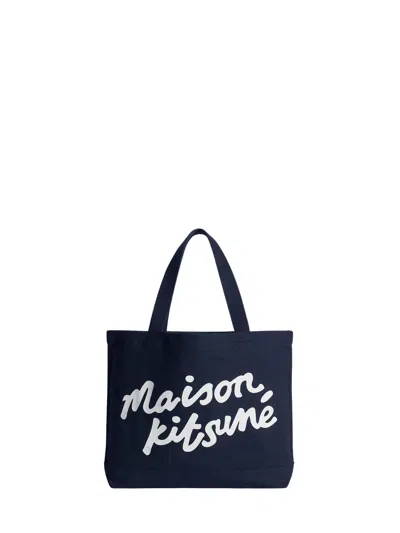 Maison Kitsuné Tote Bag With  Signature Print In Blue