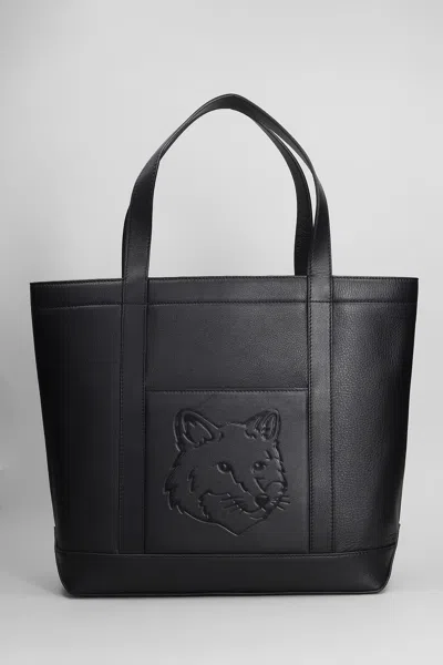 Maison Kitsuné Tote In Black Leather