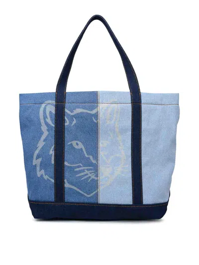 Maison Kitsuné Tote Light Blue Cotton Midi Bag