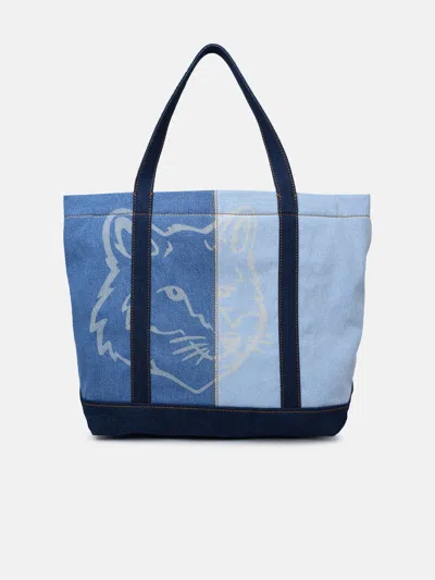 Maison Kitsuné 'tote' Light Blue Cotton Midi Bag