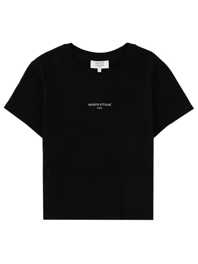 Maison Kitsuné Logo-print Cropped T-shirt In Black