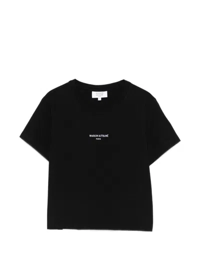 Maison Kitsuné T-shirt Con Logo Ricamato Nera Maison Kitsune In Black