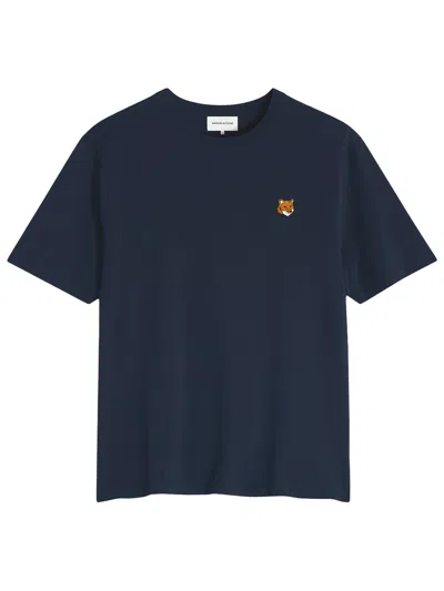 Maison Kitsuné Fox Head Regular Fit Cotton T-shirt In Blue