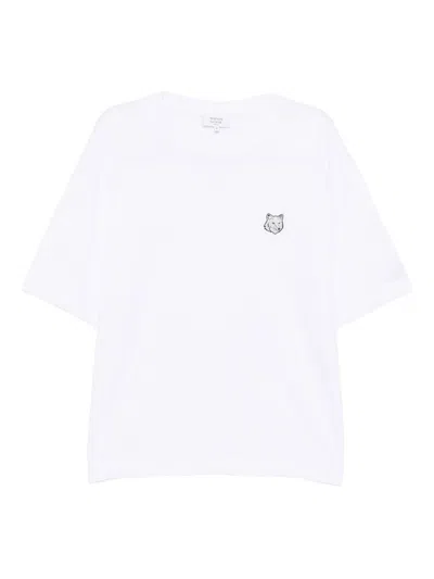 Maison Kitsuné T-shirt In Cotone Bianco Con Logo Maison Kitsune In White
