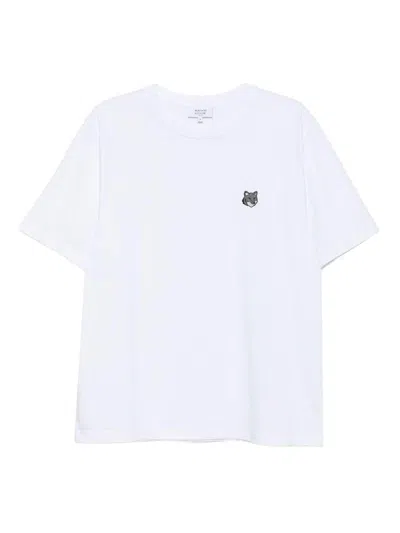 Maison Kitsuné T-shirt In Cotone Bianco Con Logo Maison Kitsune In White