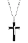 Maison Kitsuné Two-tone Stainless Steel Cross Pendant Necklace In Silver/black