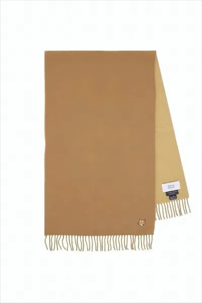 Maison Kitsuné Two-tone Wool Scarf With Fringed Edges In Brown