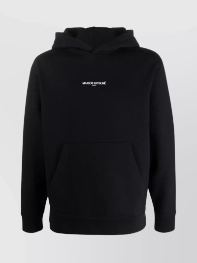 Maison Kitsuné Unisex Hooded Sweater With Long Sleeves And Front Patch Pocket In Black