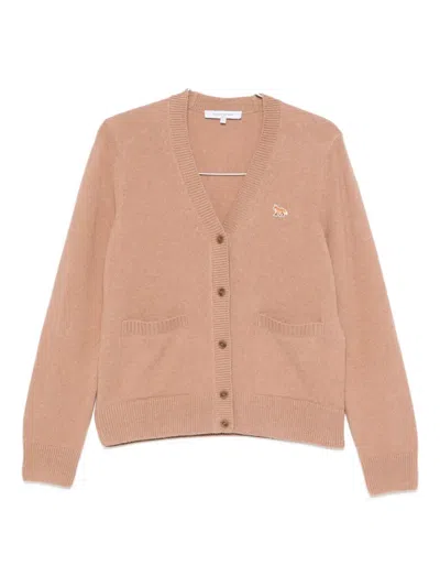 Maison Kitsuné Baby Fox Wool Cardigan In Nude