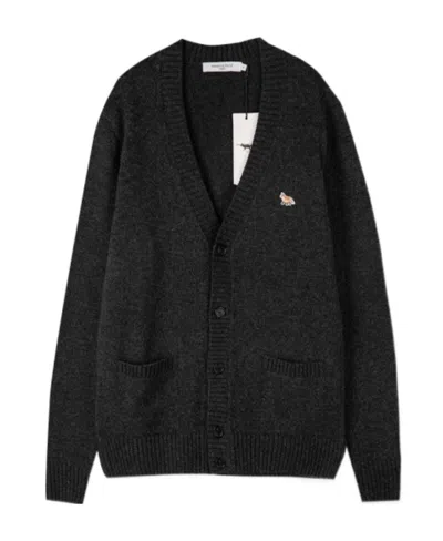 Maison Kitsuné V-neck Knitted Cardigan In Black