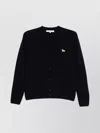 Maison Kitsuné V-neck Long Sleeve Wool Cardigan In Black