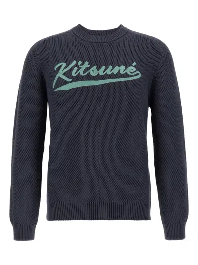 Maison Kitsuné Kitsune Varsity Embroidered Mesh Jumper In Blue