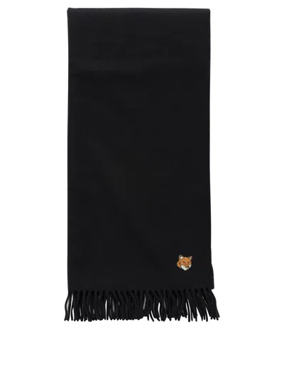 Maison Kitsuné Virgin Wool Fox Scarf Scarves Black In Brown