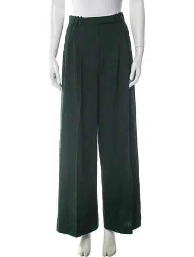 Pre-owned Maison Kitsuné Virgin Wool Wide Leg Pants In Green